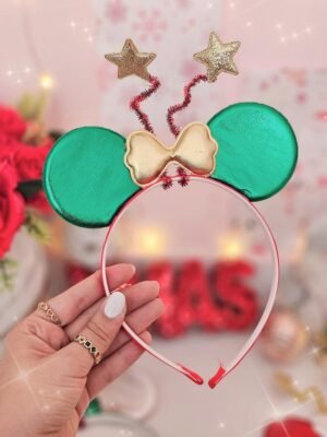 Diadema Navideña Moño Dorado