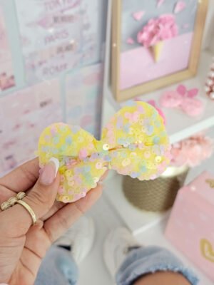 Pinza Moño Lentejuelas Amarillo