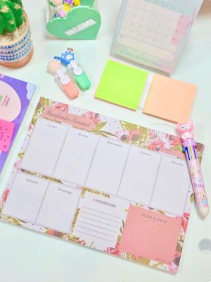 Planificador Semanal Blanco Flores