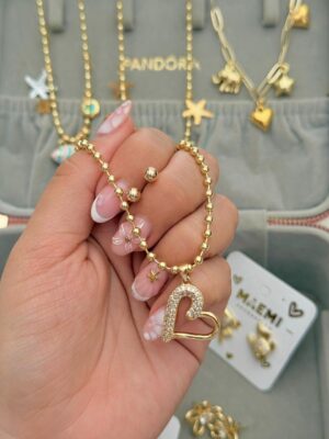 Set Cadena + Topo Heart Dorado